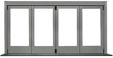 Pass through window with bi-fold windows