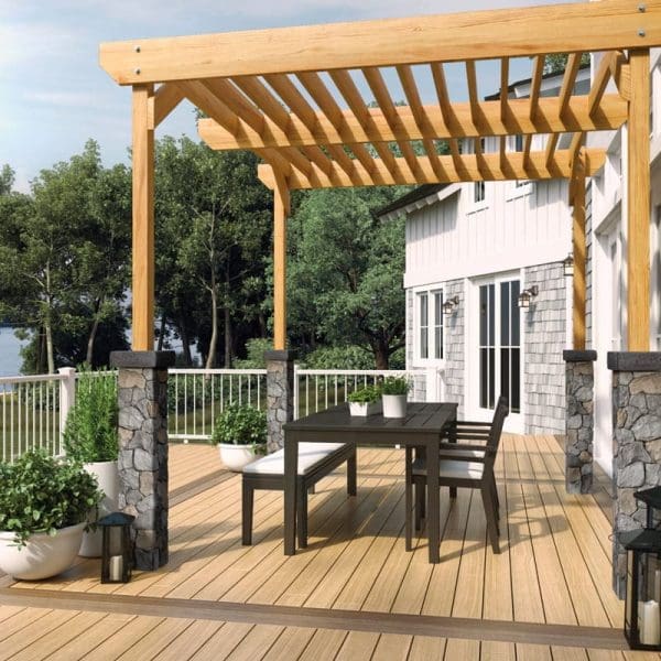 wooded cover over light brown deck