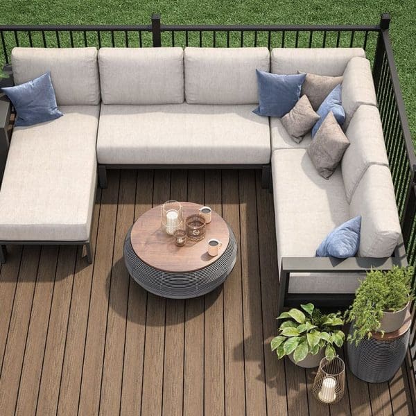 White couch with sandbar deck